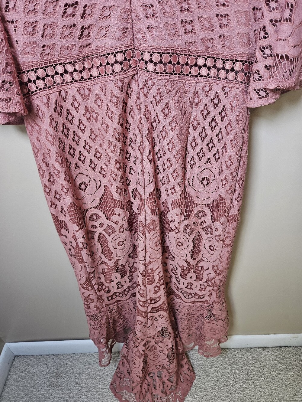 Two Sisters The Label Reyna Mauve Floral Lace Midi Size 10 Wedding Event Formal - Picture 10 of 14